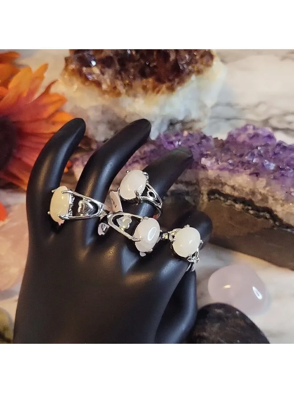 Snow Quartz Gemstone Silver Plated Rings Size 7